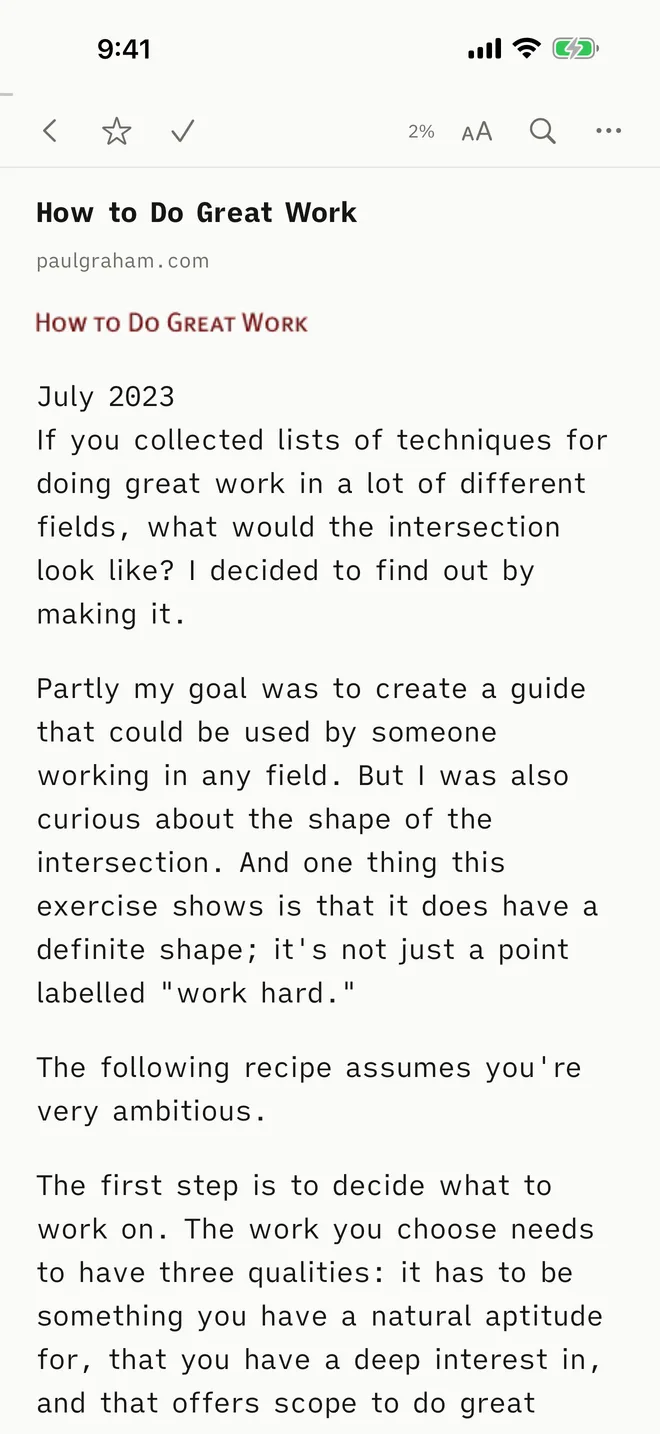 The Slate reader on iPhone: Paul Graham's essay How to Do Great Work